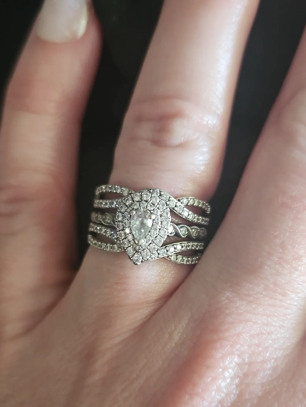 14K White Gold Halo Engagement Ring With Wedding Band Enhancer